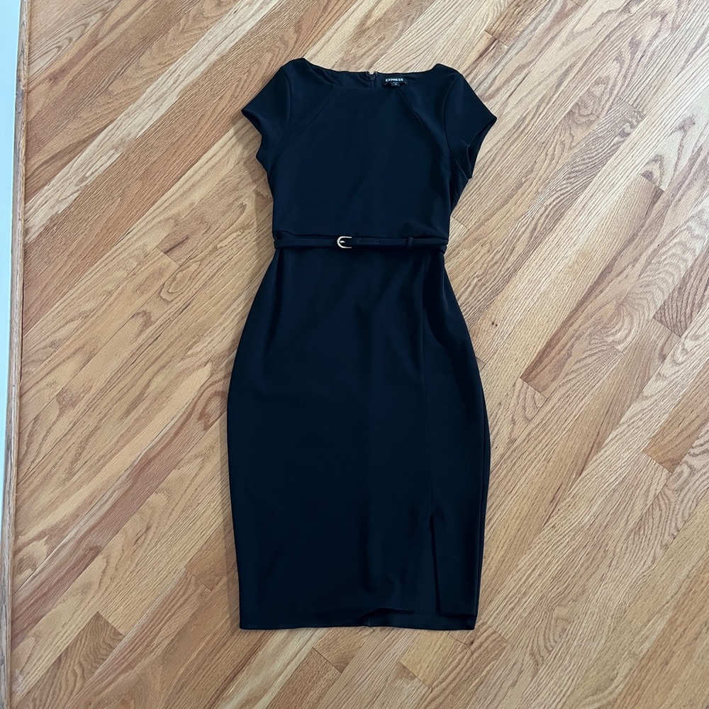Express work dress belted midi dress with small slit